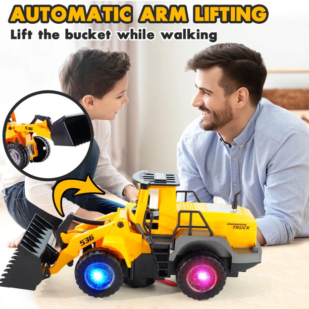 NETNEW Bulldozer Vehicle Toys for Boys 3-6 Years with Lights and Sounds - Battery Operated Automatic Bump & Go Car Construction Tough Machines
