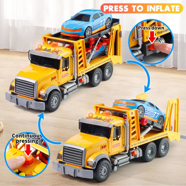 NETNEW Big Tow Trucks Toy for Boys 3-6 Years Trucks with Lift and 2 Car Inertia Truck with Light and Sound