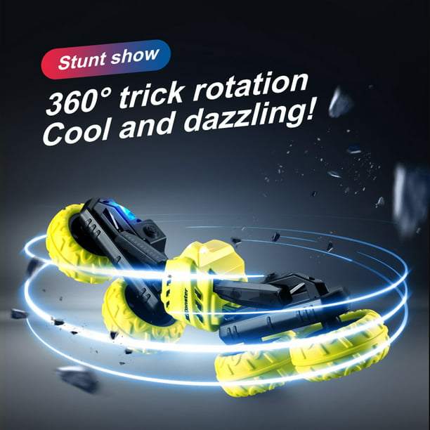 NETNEW LED Light Text Display Remote Control Stunt Car Toys for Boys 3-6 Years 4WD 2.4Ghz Double Sided 360° Rotating RC Car with Headlights