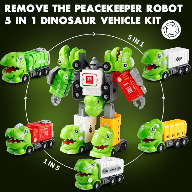 5 in 1 STEM Toys for 5 Year Old Boys Take Apart Dinosaur Trucks Transform to Robot Toys for Ages 5-7 6-8 Building Toys for Boys 4-6 5 Year Old Boy Birthday Gift Ideas