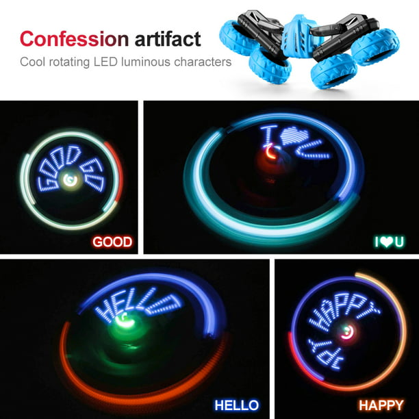 NETNEW LED Light Text Display Remote Control Stunt Car Toys for Boys 3-6 Years 4WD 2.4Ghz Double Sided 360° Rotating RC Car with Headlights