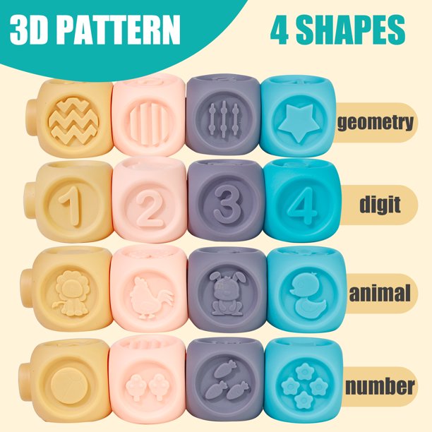 Baby Blocks Soft Building Blocks Baby Toys Teethers Toy Educational Squeeze Play with Numbers Animals Shapes Textures 6 Months and Up 10PCS