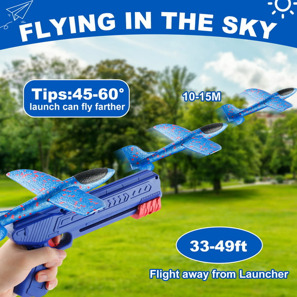 NETNEW 4 Pack Airplane Rocket Launcher Toys for Boys 3-6 Years 2 Flight Modes & 2 Rocket LED Foam Glider Catapult Planes Rocket