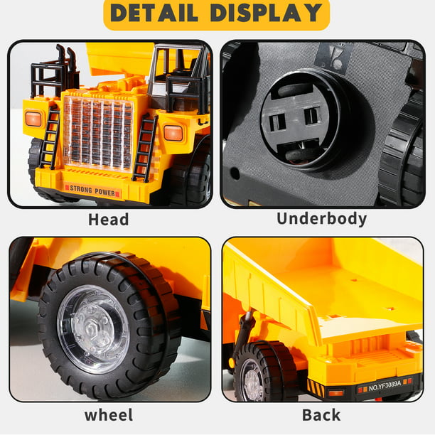 NETNEW Dump Truck Vehicle Toys for Boys 3-6 Years with Lights and Sounds Construction Tough Machines Battery Operated Automatic Bump & Go Car