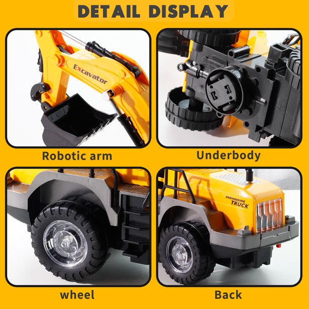 NETNEW Excavator Digger Vehicle Truck Construction Tough Machines Toys for Boys 3-6 Years with Lights and Sounds - Battery Operated Automatic Bump & Go Car