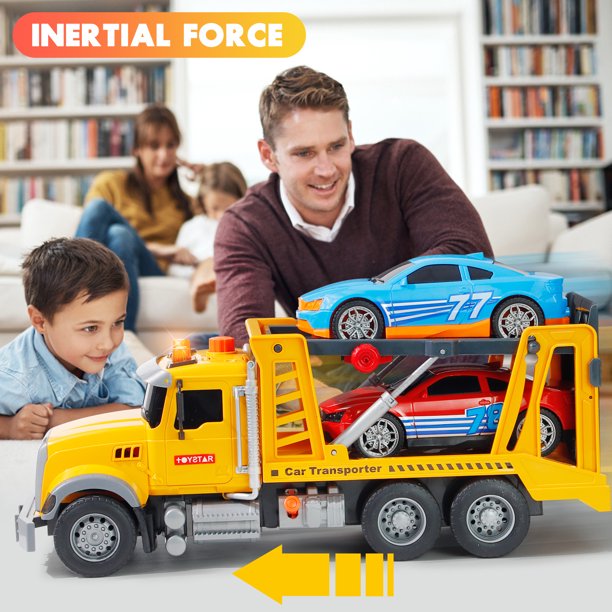 NETNEW Big Tow Trucks Toy for Boys 3-6 Years Trucks with Lift and 2 Car Inertia Truck with Light and Sound