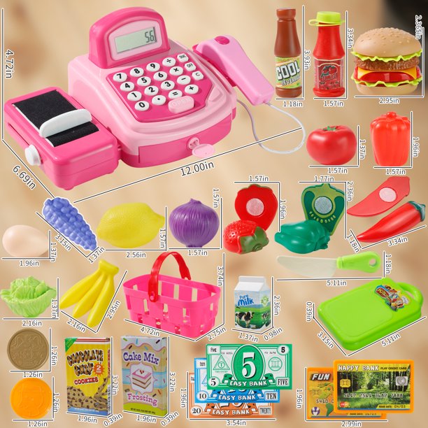 NETNEW Cash Register Toys for Girls 3-6 Years Pretend Play Store Electronic Toy, Play Money, Grocery Supermarket Playset Calculator Cash Register with Accessories
