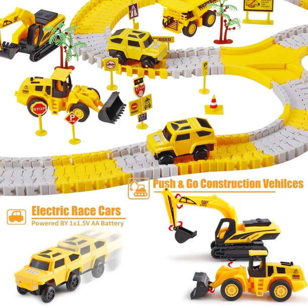 276pcs Construction Toys Race Tracks Toys for Boys 3-6 Years Kids Toys 5 PCS Construction Car and Flexible Track Playset
