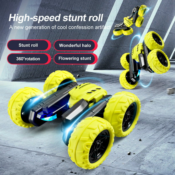 NETNEW LED Light Text Display Remote Control Stunt Car Toys for Boys 3-6 Years 4WD 2.4Ghz Double Sided 360° Rotating RC Car with Headlights
