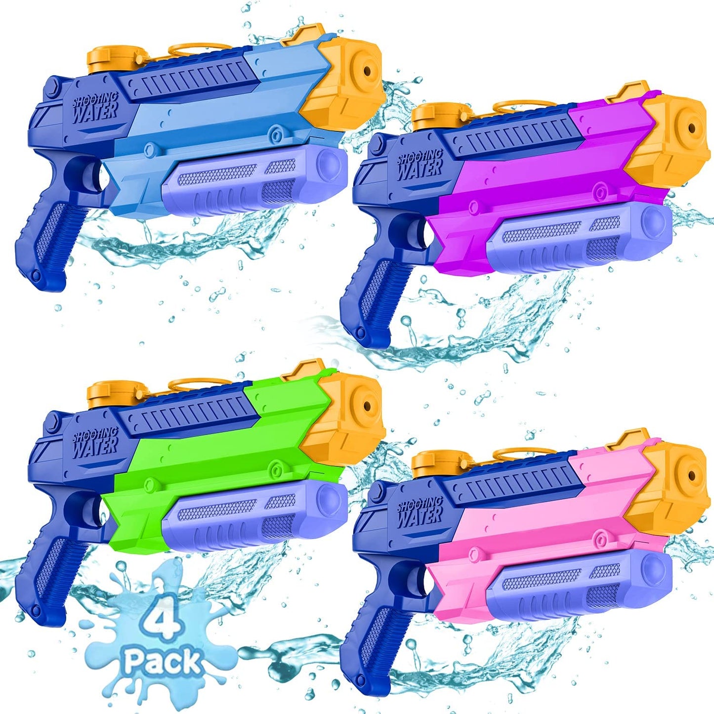 Water Gun, NETNEW Water Guns for Kids, 4 Pack Long Range High Capacity Squirt Guns Toy, Pool Toys Water Toys for Swimming Pool Beach Sand Outdoor, Summer Gifts for Boys Girls