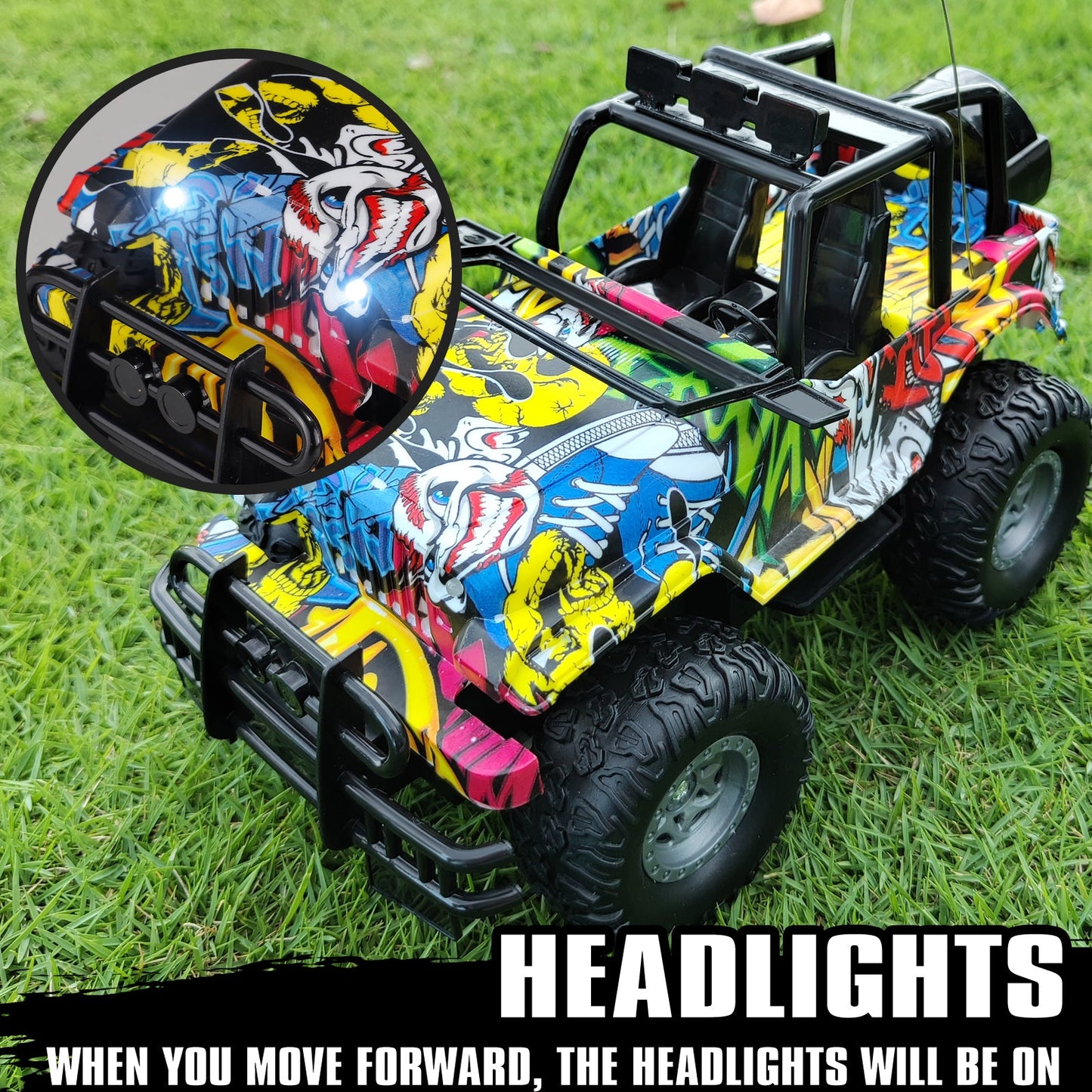 Kids Toys RC Cars Jeep Monster Truck 1:18 Remote Control Car 2.4GHz Off Road All Terrain Car Toys for 3-9 Years Old Boys Girls