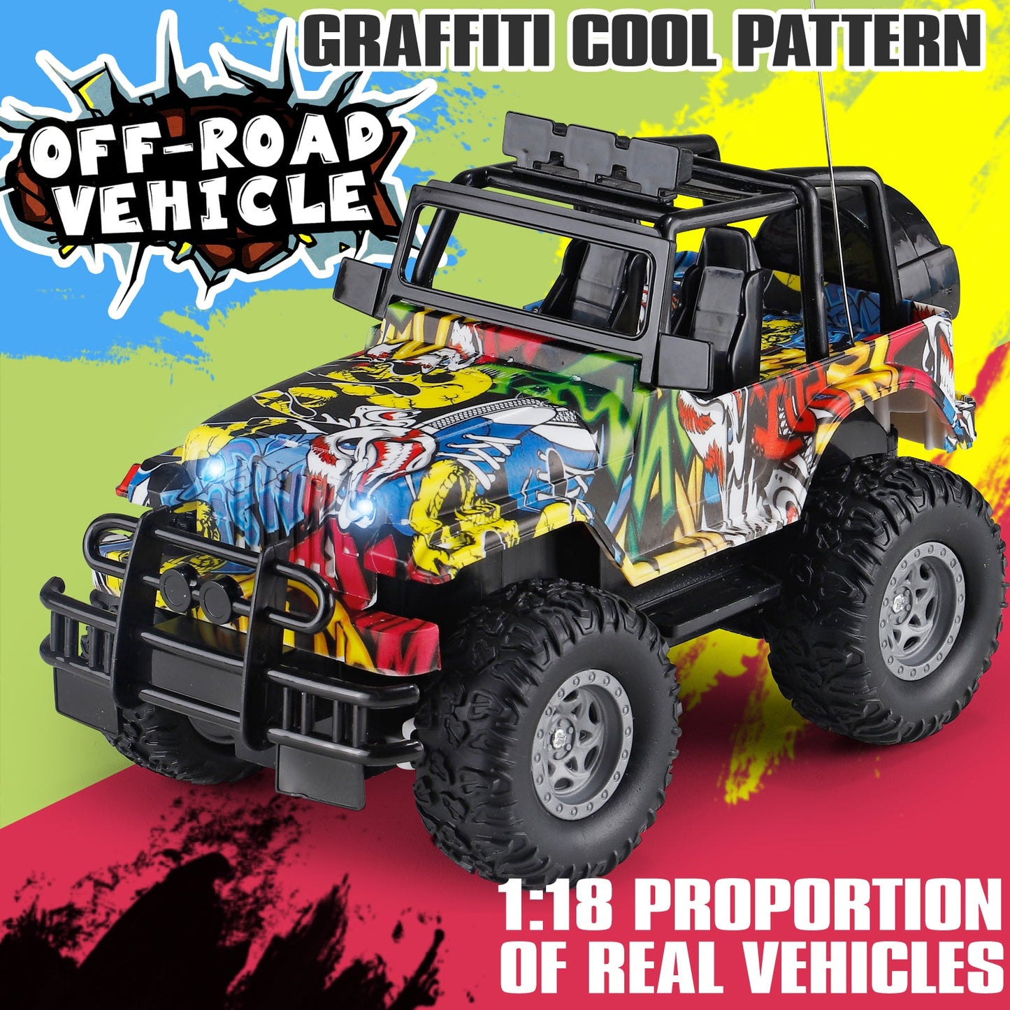 Kids Toys RC Cars Jeep Monster Truck 1:18 Remote Control Car 2.4GHz Off Road All Terrain Car Toys for 3-9 Years Old Boys Girls