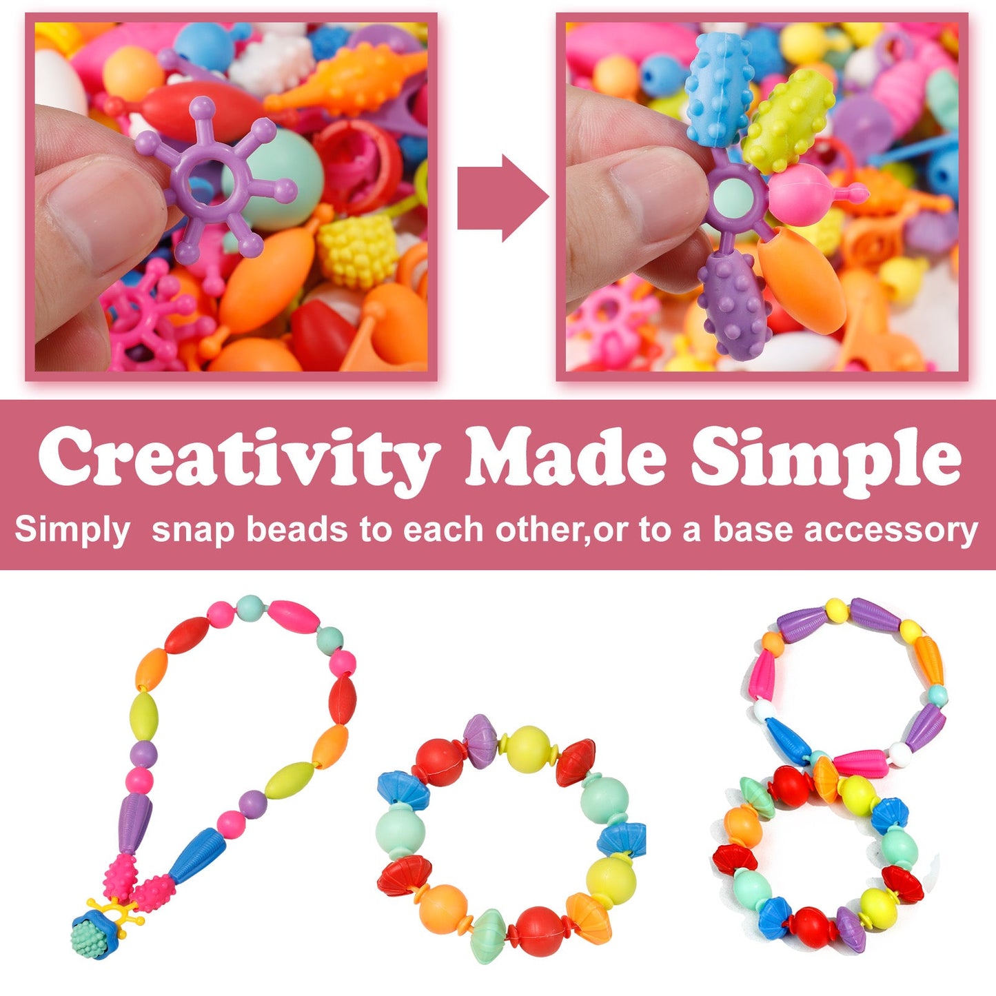 Snap Pop Beads Girls Toy DIY Jewelry Kit Fashion Fun for Necklace Ring Bracelet Art Crafts Toys for Kids Girls (520PCS)