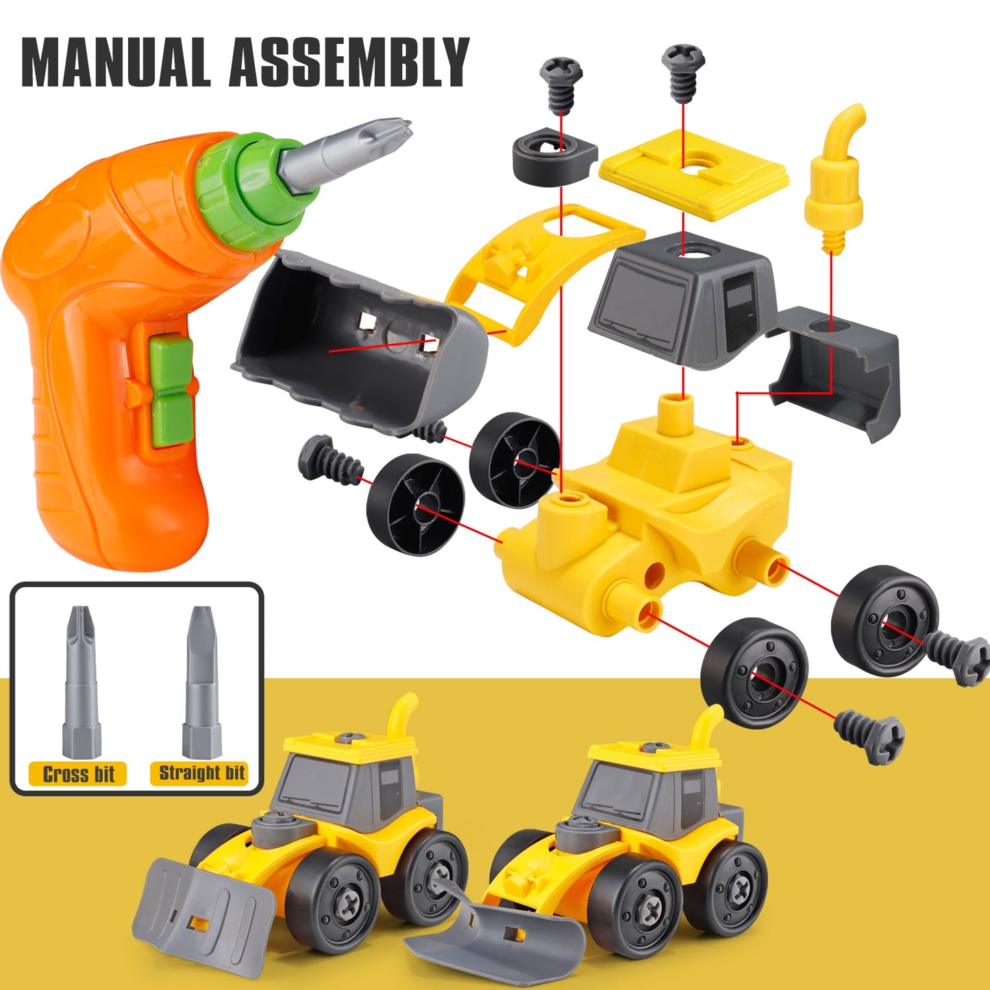 Toys for Boys 3-6 Years Take Apart Construction Trucks 8 Cars Toys with Electric Drill and Map Kids STEM Building Toys