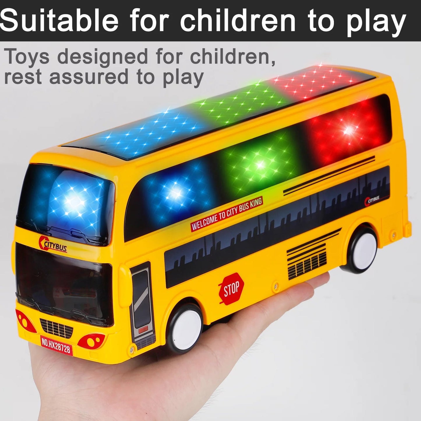 Model City Bus Toys for Kids Yellow Toy Vehicle Toddlers with Flashing LED Lights and Music Boys and Girls