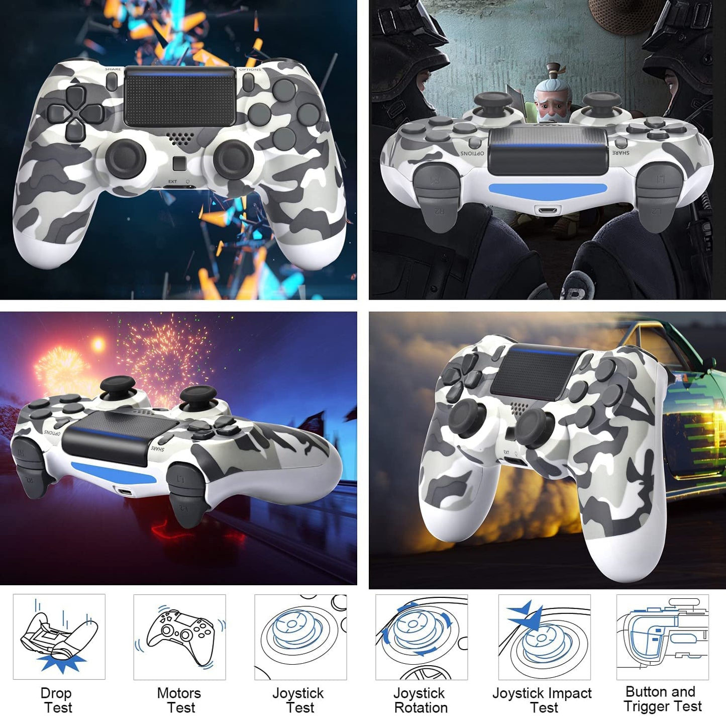 NETNEW Wireless Game Controller Compatible with PS4/Slim/Pro with Upgraded Joystick - Camo Grey