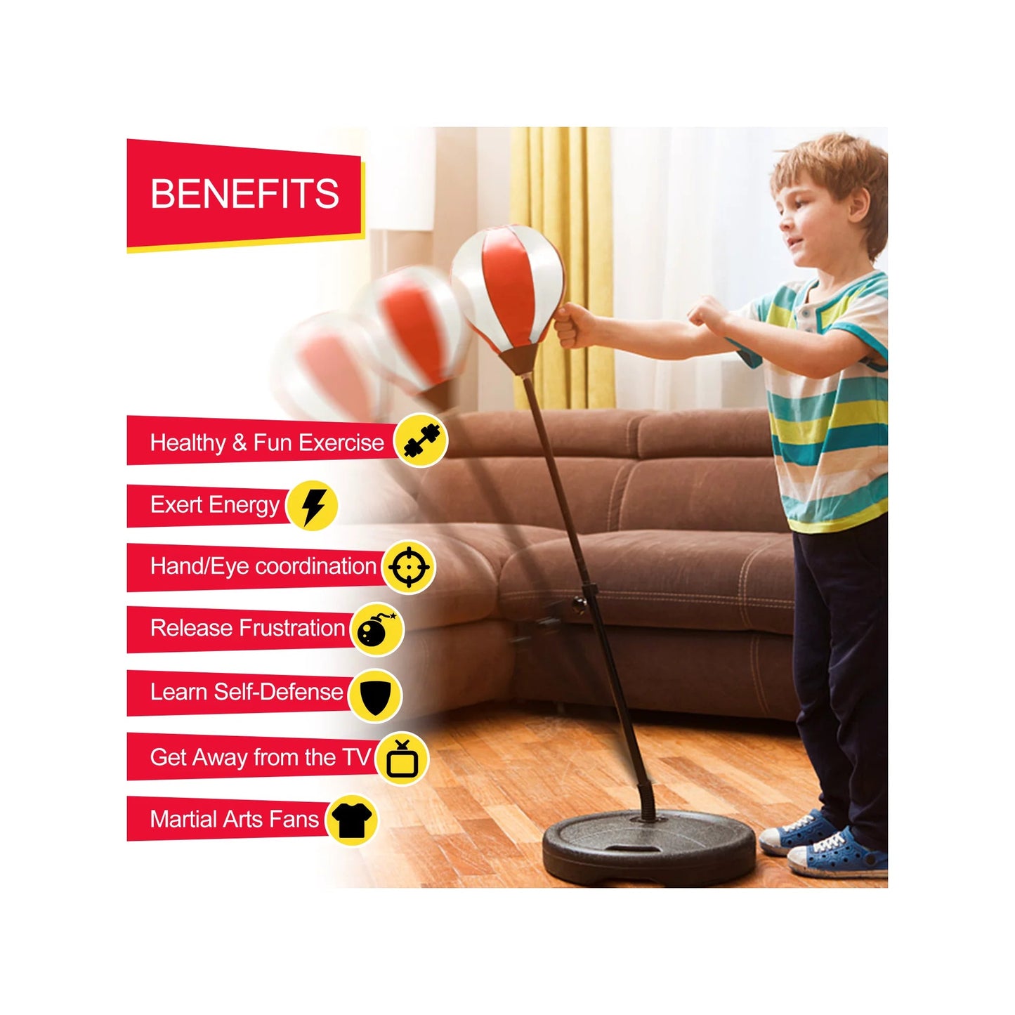 Punching Bag for Kids Incl Boxing Gloves | 3-10 Years Old Adjustable Kids Punching Bag with Stand | Boxing Bag Set Toy for Boys & Girls