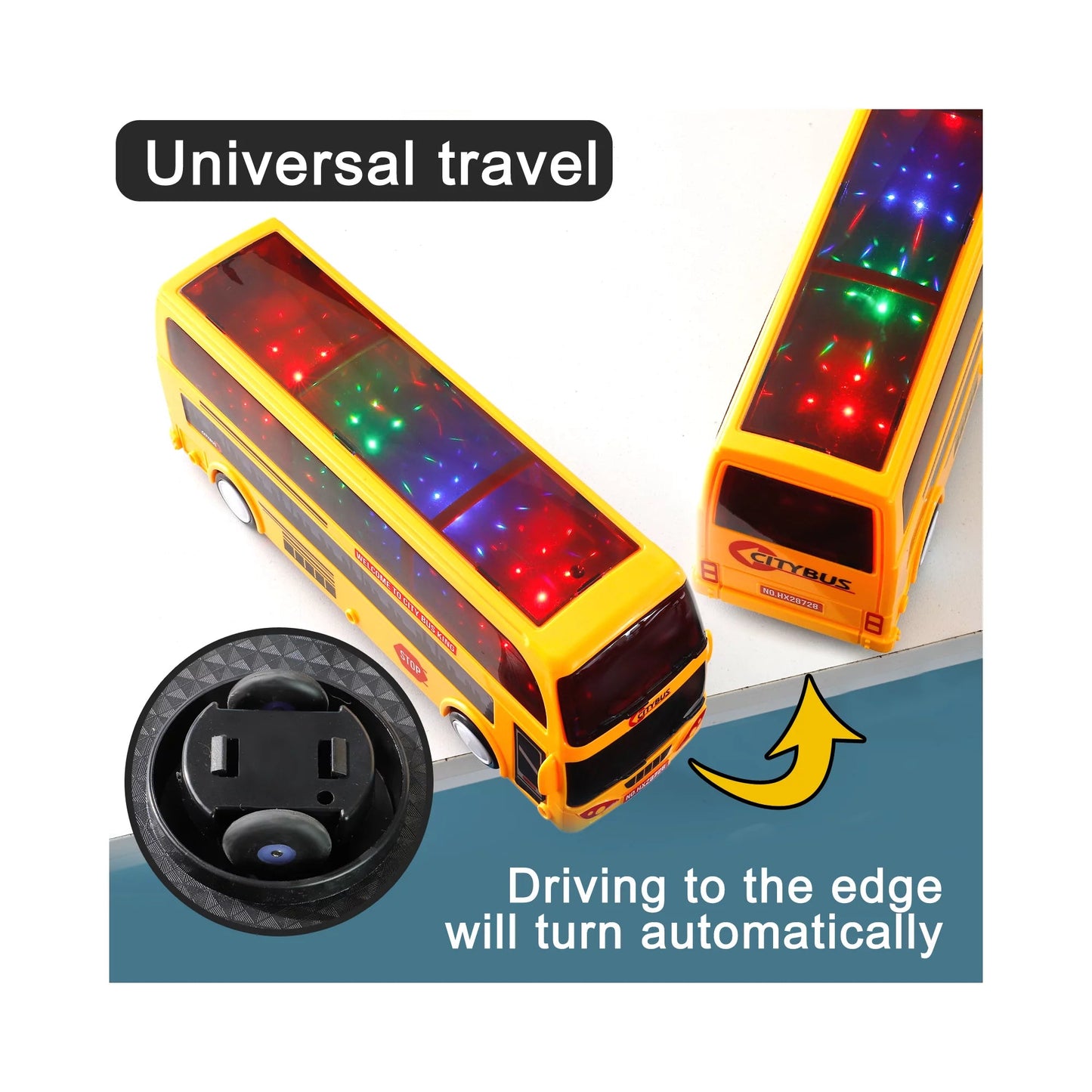 Model City Bus Toys for Kids Yellow Toy Vehicle Toddlers with Flashing LED Lights and Music Boys and Girls