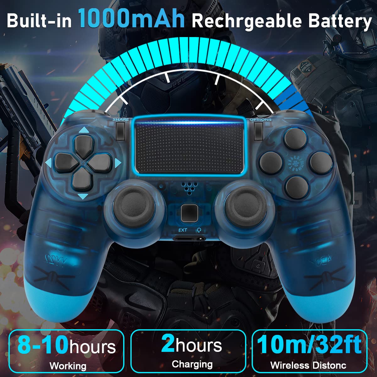 NETNEW Wireless Game Controller Compatible with PS4/Slim/Pro with Upgraded Joystick - Crystal Blue
