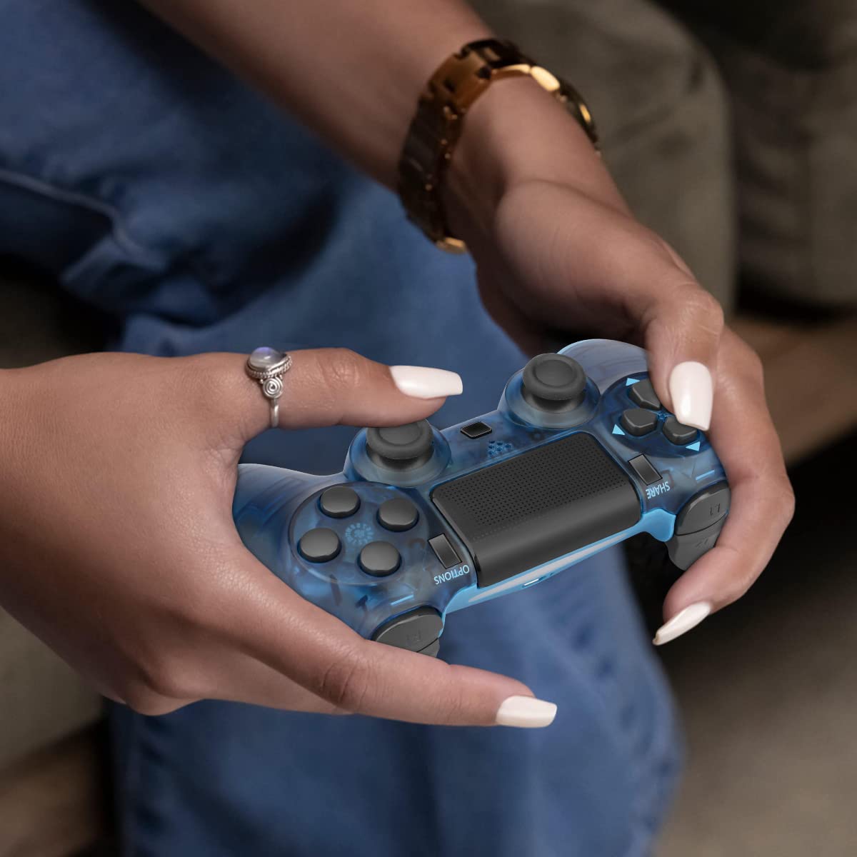 NETNEW Wireless Game Controller Compatible with PS4/Slim/Pro with Upgraded Joystick - Crystal Blue