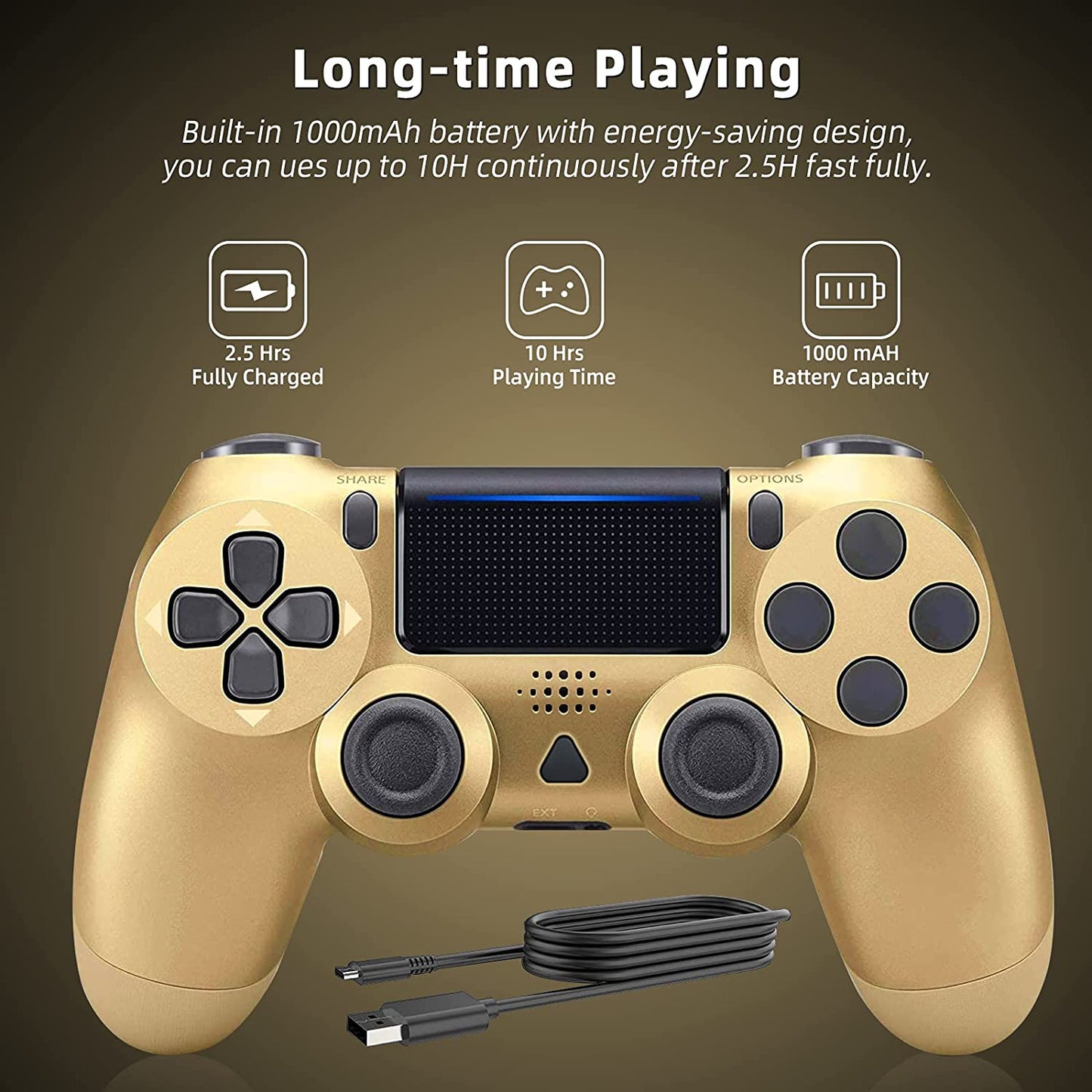 NETNEW Wireless Game Controller Compatible with PS4/Slim/Pro with Upgraded Joystick - Golden