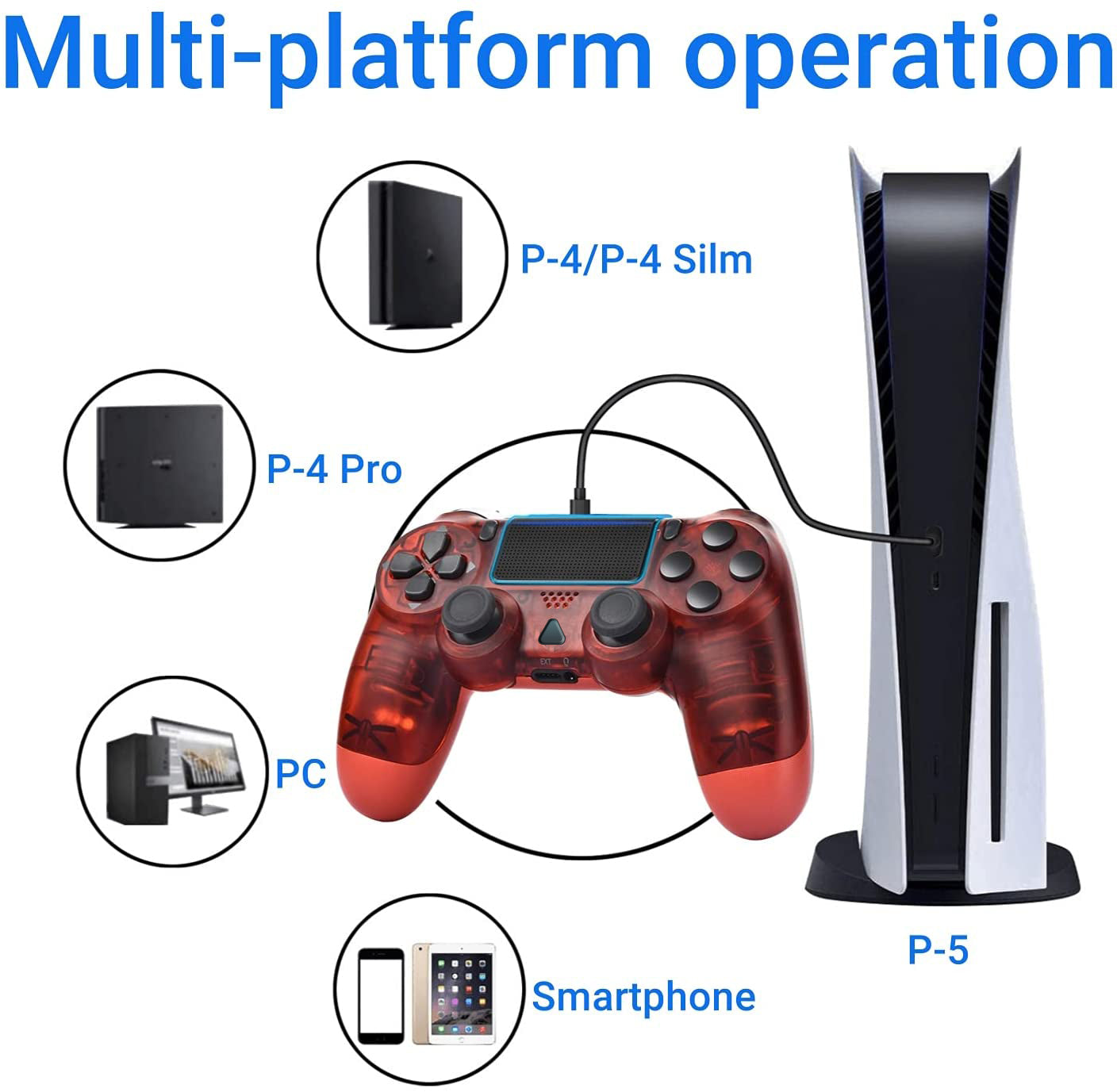 NETNEW Wireless Game Controller Compatible with PS4/Slim/Pro with Upgraded Joystick - Crystal Red