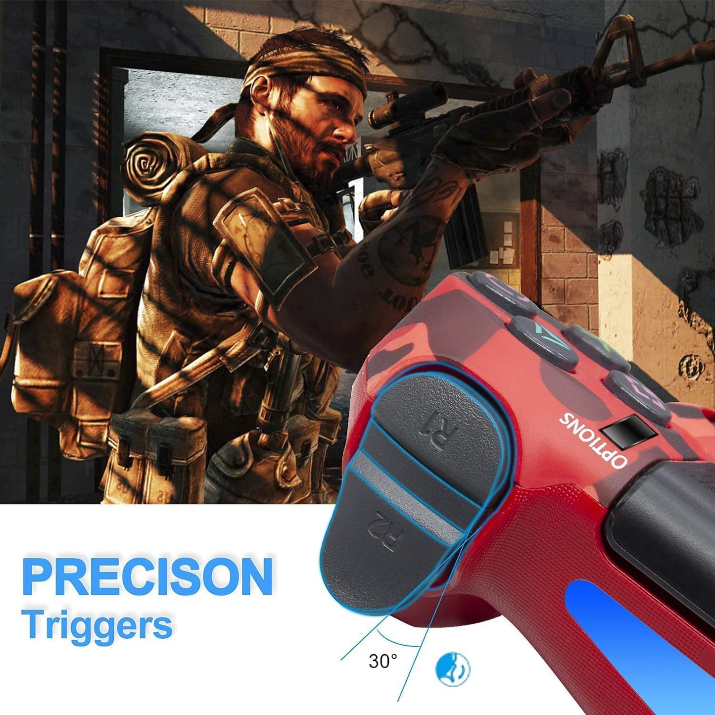 NETNEW Wireless Game Controller Compatible with PS4/Slim/Pro with Upgraded Joystick - Camo Red