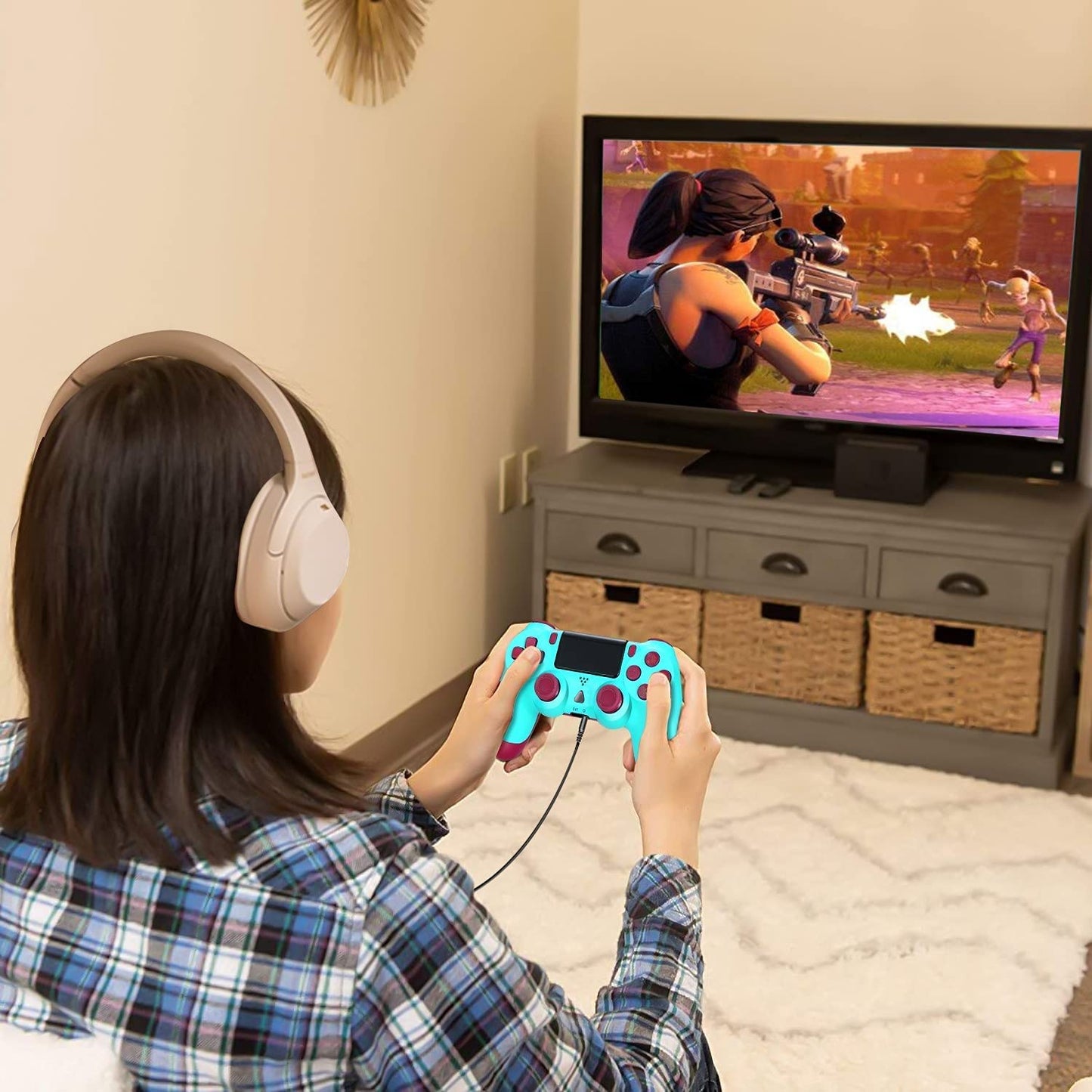 NETNEW Wireless Game Controller Compatible with PS4/Slim/Pro with Upgraded Joystick - Berry Blue