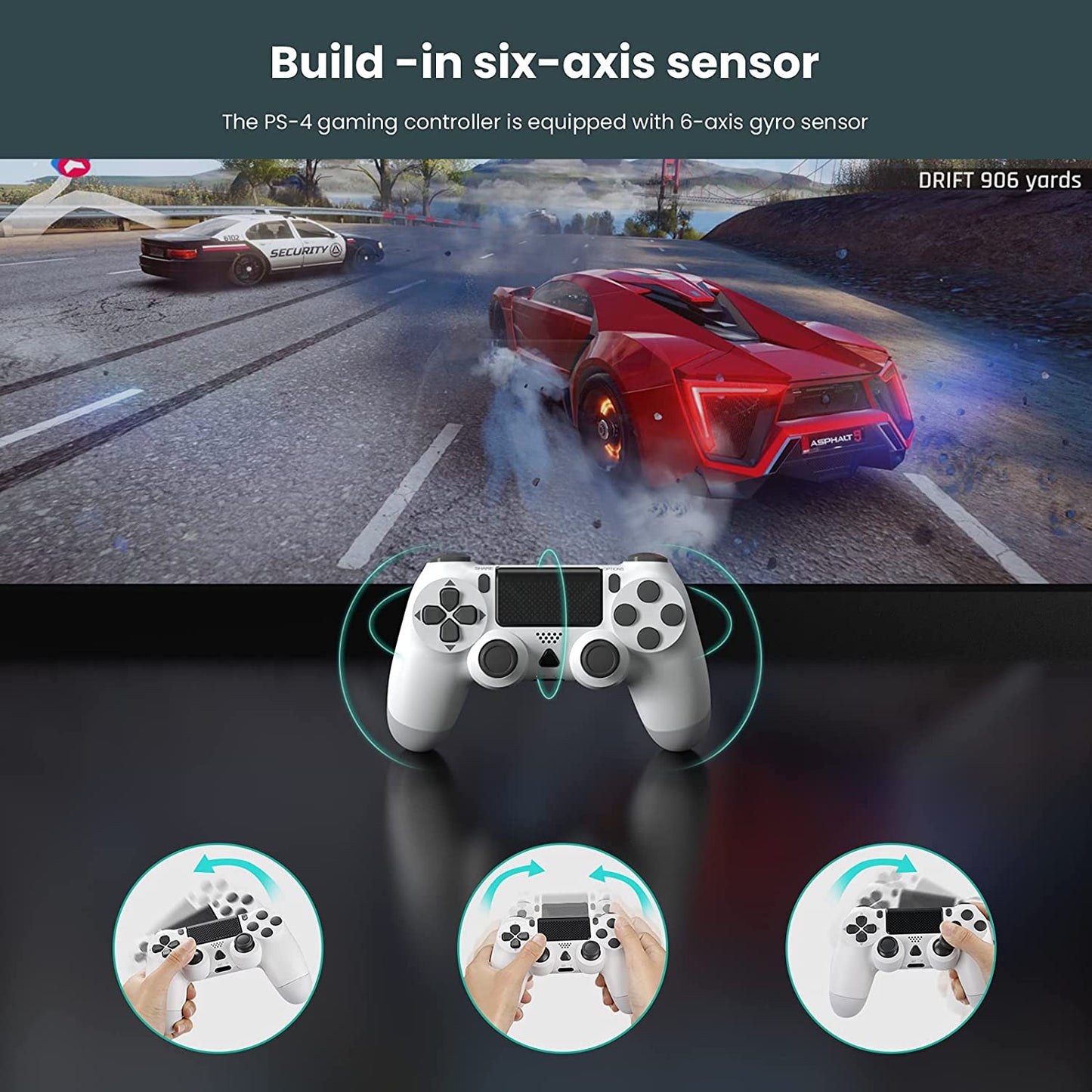 NETNEW Wireless Game Controller Compatible with PS4/Slim/Pro with Upgraded Joystick - White