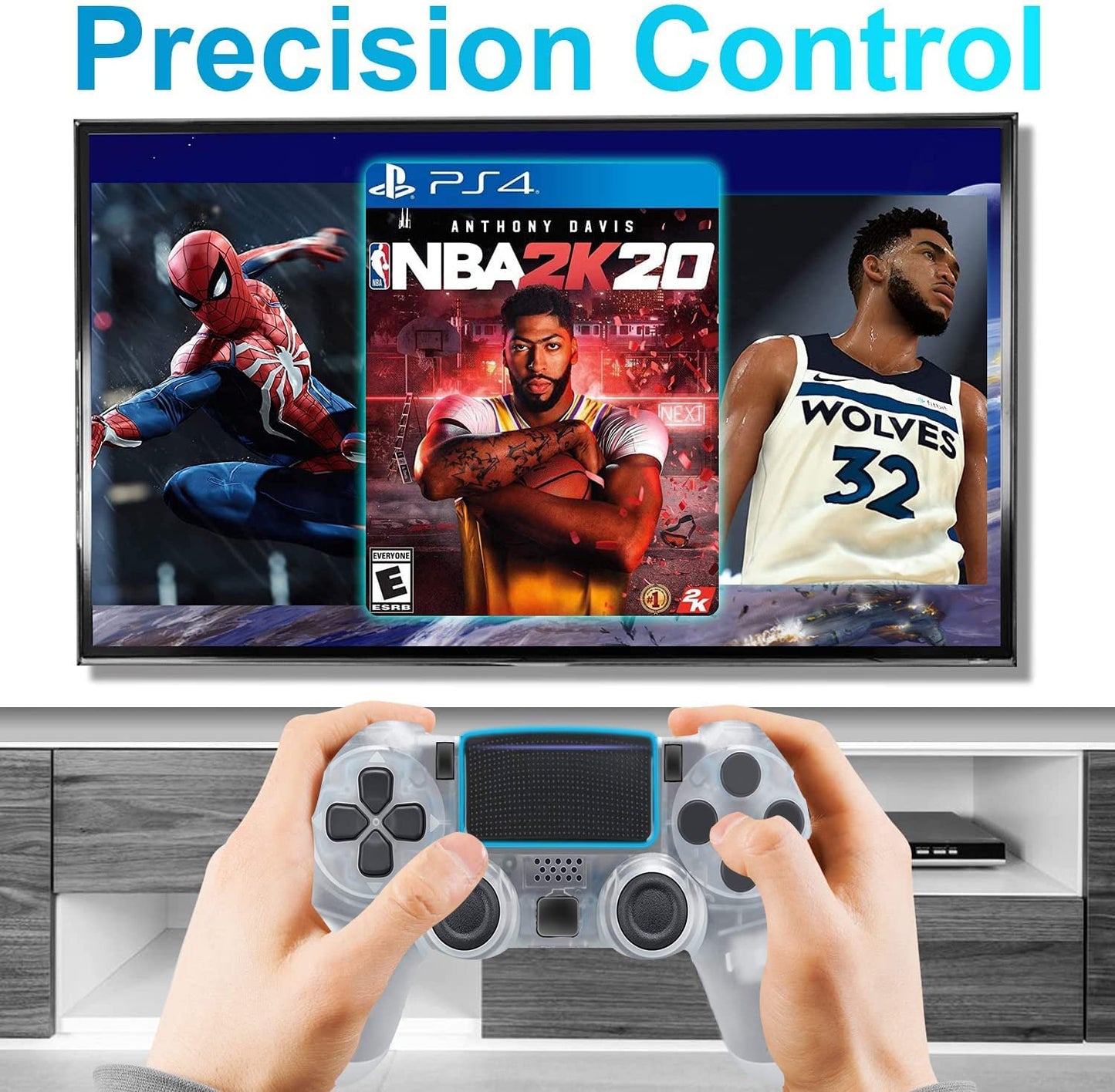 NETNEW Wireless Game Controller Compatible with PS4/Slim/Pro with Upgraded Joystick - Crystal White