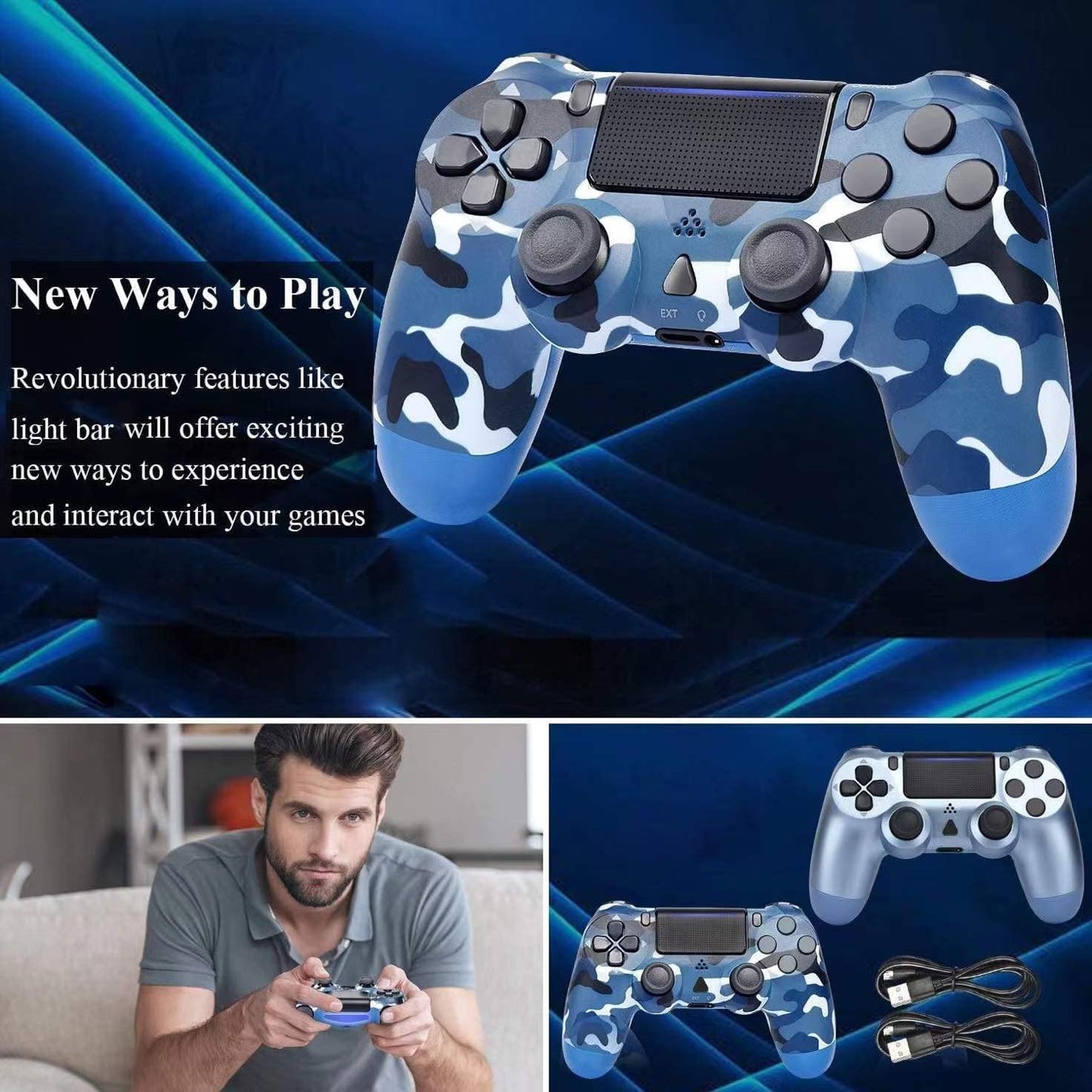 NETNEW Wireless Game Controller Compatible with PS4/Slim/Pro with Upgraded Joystick - Camo Blue