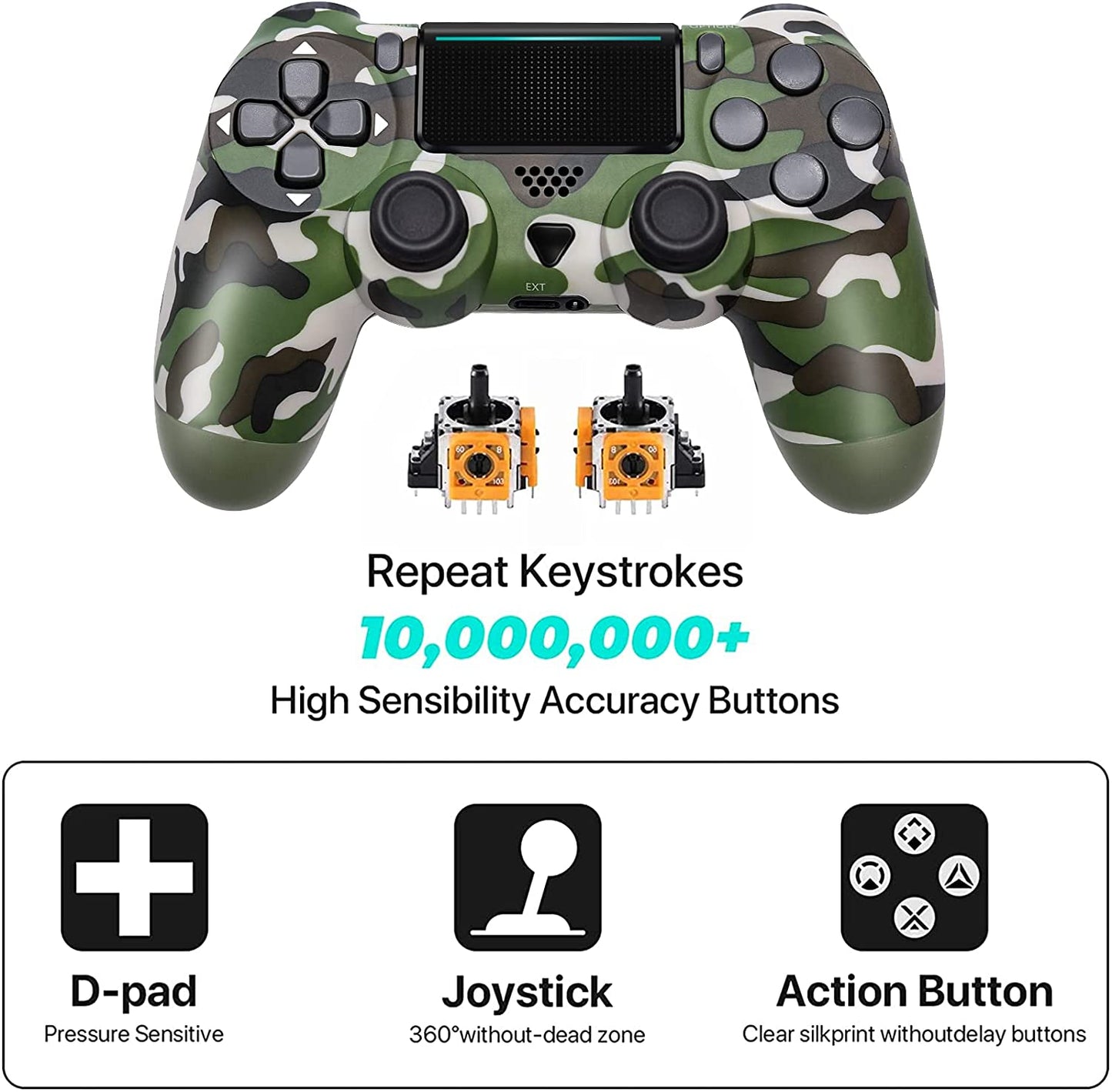 NETNEW Wireless Game Controller Compatible with PS4/Slim/Pro with Upgraded Joystick - Camo Green