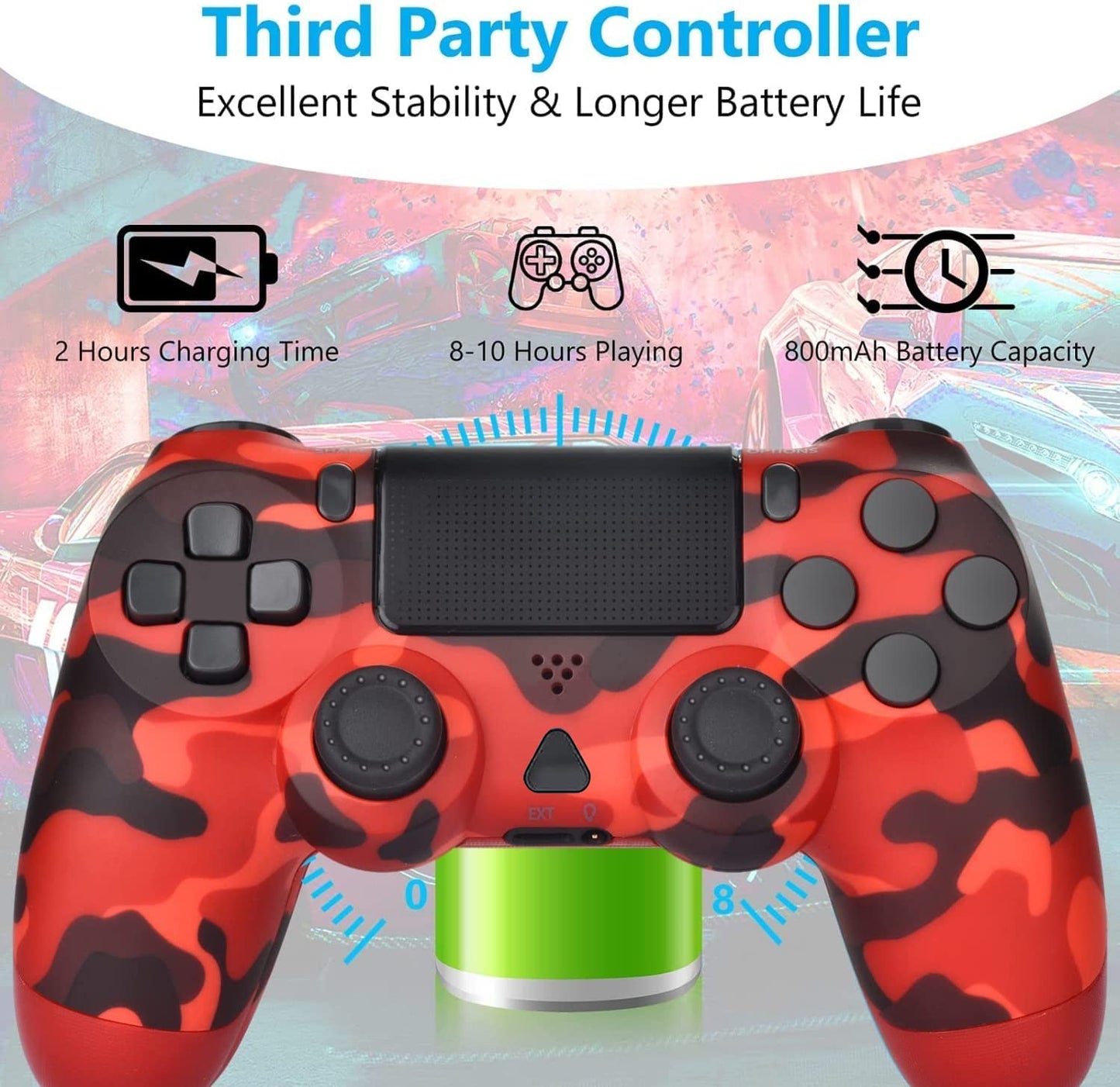NETNEW Wireless Game Controller Compatible with PS4/Slim/Pro with Upgraded Joystick - Camo Red