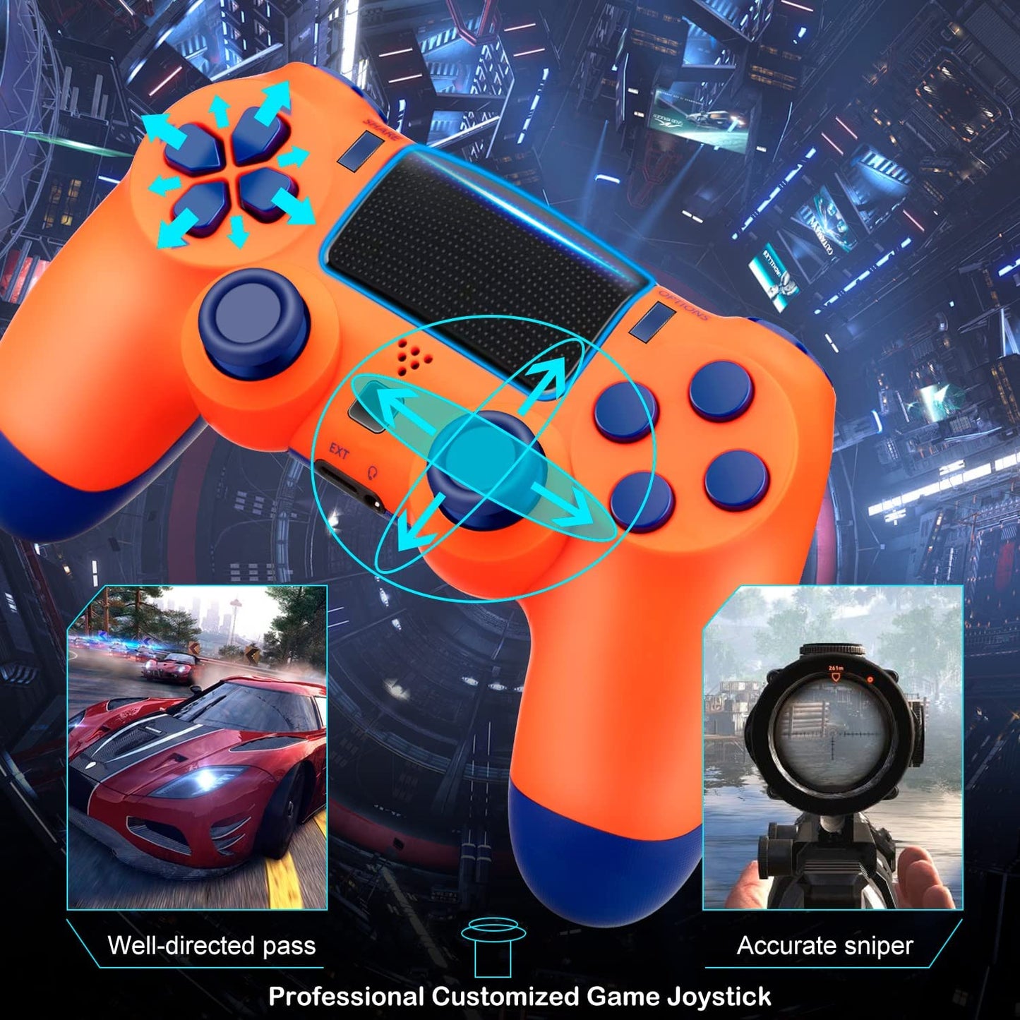 NETNEW Wireless Game Controller Compatible with PS4/Slim/Pro with Upgraded Joystick - Orange