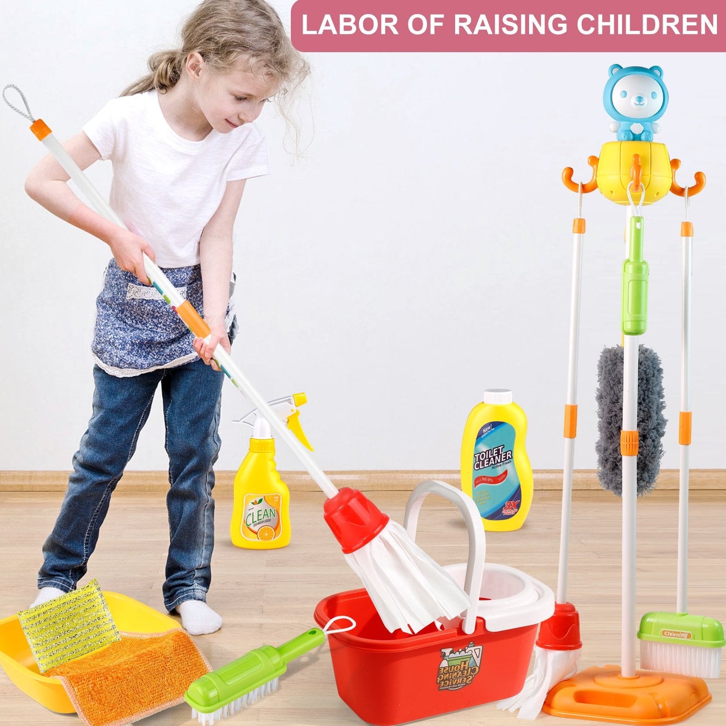Kids Cleaning Set Toys 22 Piece for Toddlers Pretend Play Broom Set Household Cleaning Tools Girl & Boys Toy Kitchen