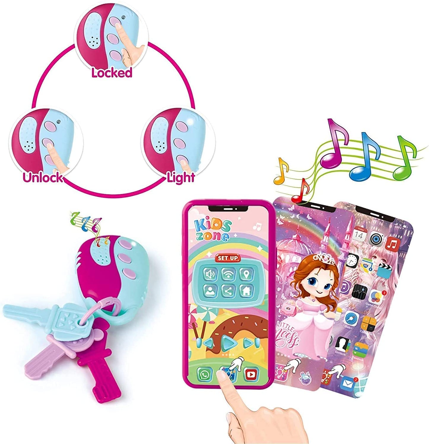 Pretend My First Purse Princess Set for Girls, Fashion Stylish Handbag with Pretend Play Beauty Makeup Accessories, Smart Phone, Watches, Glasses, Keys, Petty Cards for Little Kid, 17 Pcs