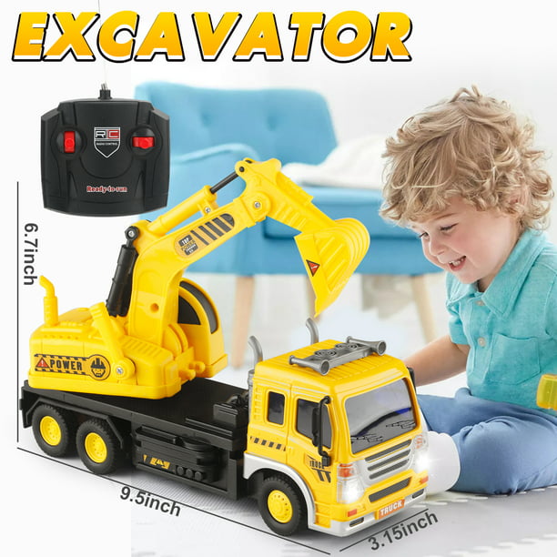 Remote Control Excavator Toys for Boys 3-6 Years Beginners RC Construction Excavator with LED Light Pretend Construction Playset Vehicle