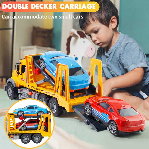 NETNEW Big Tow Trucks Toy for Boys 3-6 Years Trucks with Lift and 2 Car Inertia Truck with Light and Sound