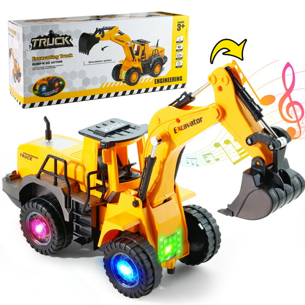 NETNEW Excavator Digger Vehicle Truck Construction Tough Machines Toys for Boys 3-6 Years with Lights and Sounds - Battery Operated Automatic Bump & Go Car