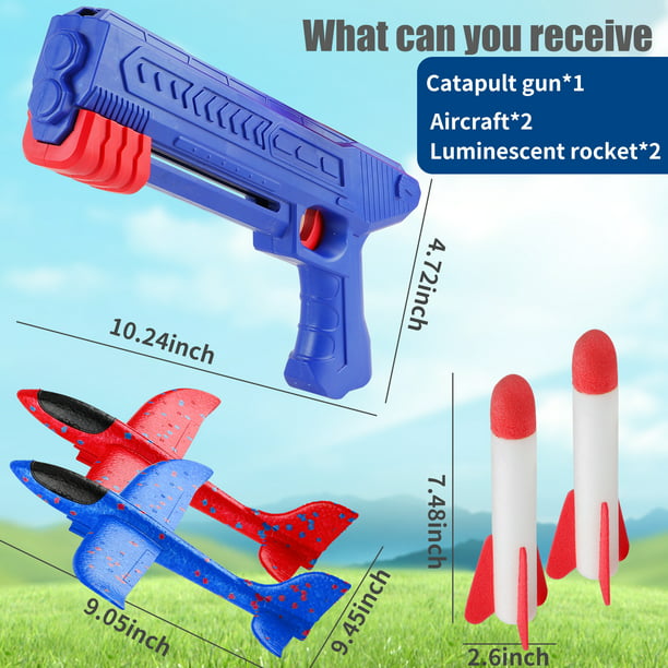NETNEW 4 Pack Airplane Rocket Launcher Toys for Boys 3-6 Years 2 Flight Modes & 2 Rocket LED Foam Glider Catapult Planes Rocket