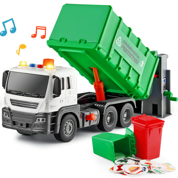 NETNEW Garbage Truck Toy for Boys 3-6 Years Friction-Powered Trash Truck with Lights & Sounds