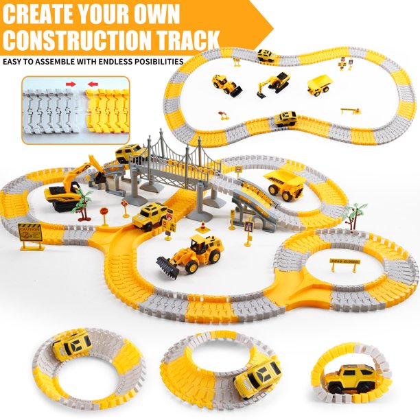 276pcs Construction Toys Race Tracks Toys for Boys 3-6 Years Kids Toys 5 PCS Construction Car and Flexible Track Playset