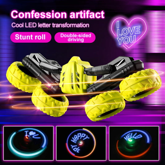 NETNEW LED Light Text Display Remote Control Stunt Car Toys for Boys 3-6 Years 4WD 2.4Ghz Double Sided 360° Rotating RC Car with Headlights
