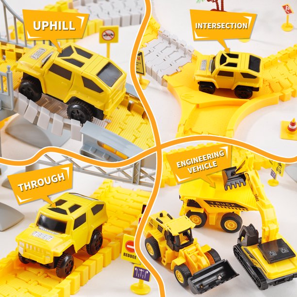 276pcs Construction Toys Race Tracks Toys for Boys 3-6 Years Kids Toys 5 PCS Construction Car and Flexible Track Playset