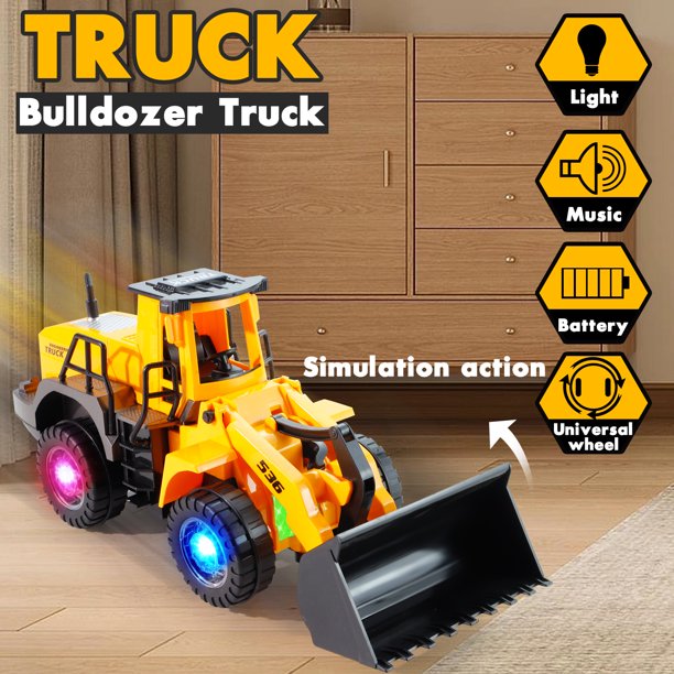 NETNEW Bulldozer Vehicle Toys for Boys 3-6 Years with Lights and Sounds - Battery Operated Automatic Bump & Go Car Construction Tough Machines