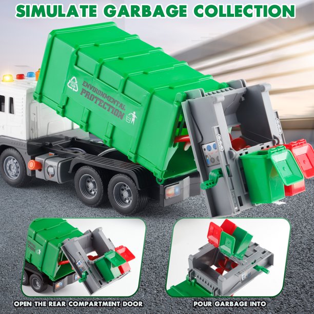NETNEW Garbage Truck Toy for Boys 3-6 Years Friction-Powered Trash Truck with Lights & Sounds
