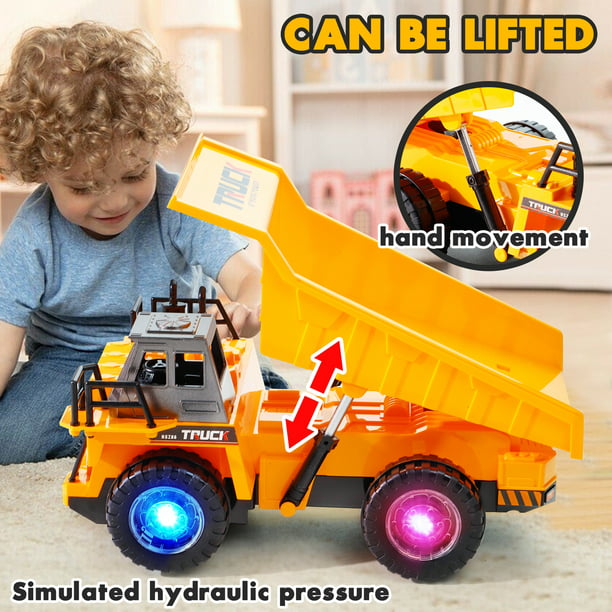 NETNEW Dump Truck Vehicle Toys for Boys 3-6 Years with Lights and Sounds Construction Tough Machines Battery Operated Automatic Bump & Go Car