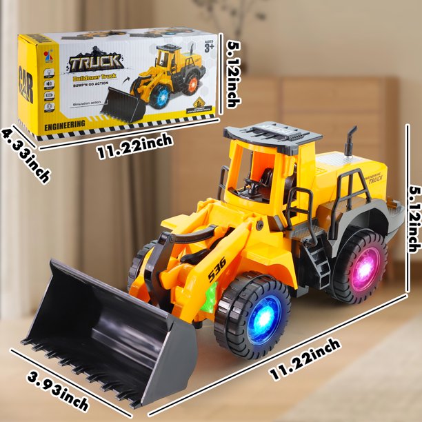 NETNEW Bulldozer Vehicle Toys for Boys 3-6 Years with Lights and Sounds - Battery Operated Automatic Bump & Go Car Construction Tough Machines