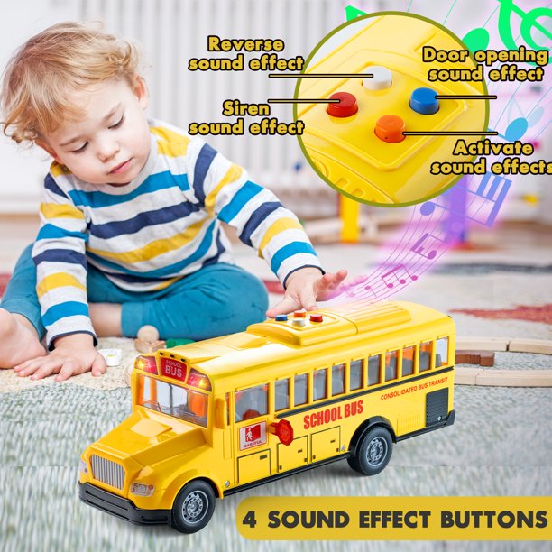 NETNEW School Bus Toys for Boys 3-6 Years Die Cast Vehicles Yellow Large Alloy Play Bus with Sounds and Lights for Kids