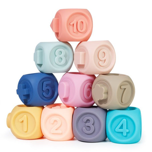 Baby Blocks Soft Building Blocks Baby Toys Teethers Toy Educational Squeeze Play with Numbers Animals Shapes Textures 6 Months and Up 10PCS